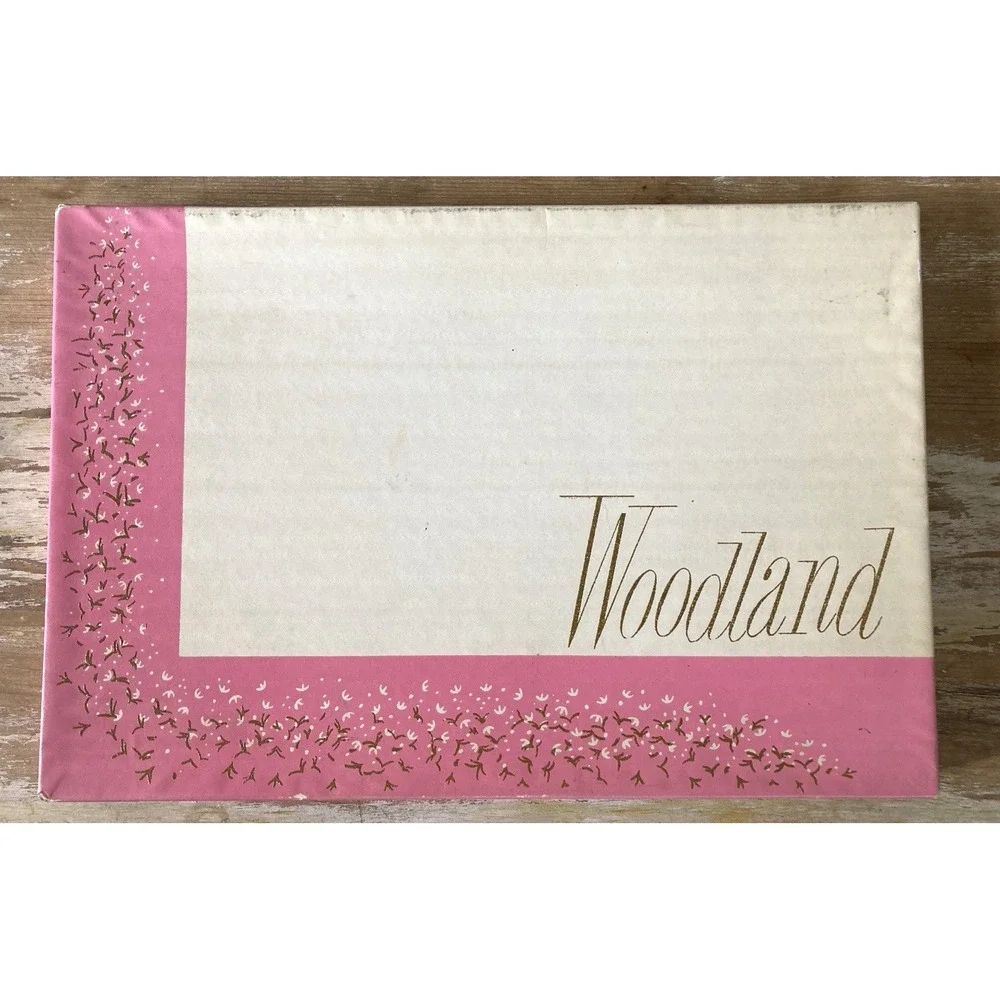 Vintage partial box of stationery letter paper Woodland pink gold design 1960's